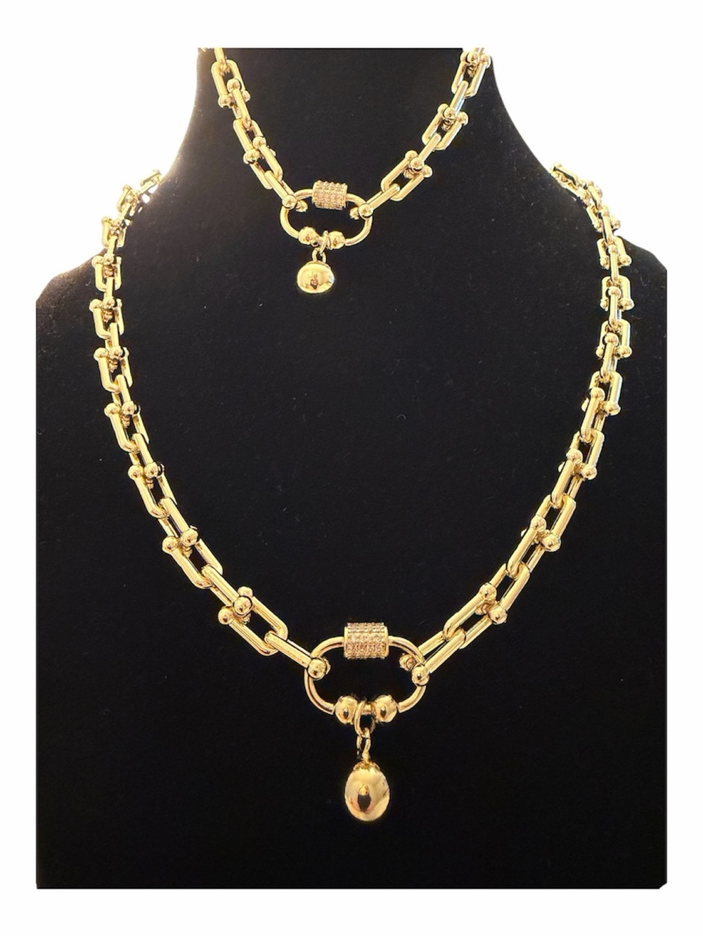 Gold Link Drop Necklace and Bracelet Set